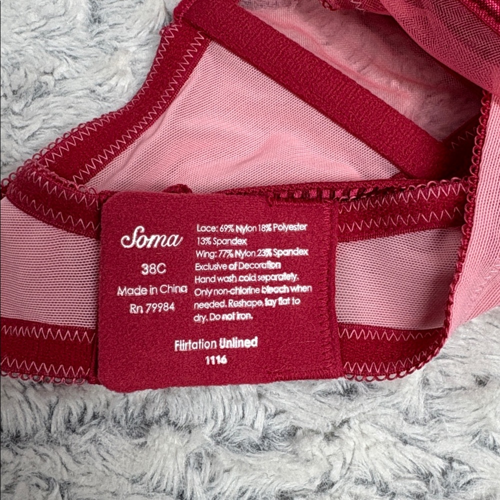 Soma Flirtation Unlined Wired Lace Bra Pink and red 38C - Picture 5 of 5